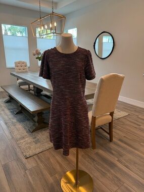 Worn once! LOFT Marled Knit/tween Dress in Burgundy Mix with Button top detail.